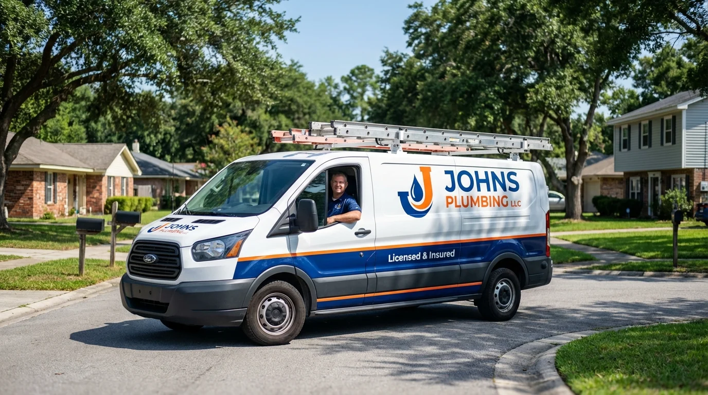 Johns Plumbing LLC service van in Lowville, NY