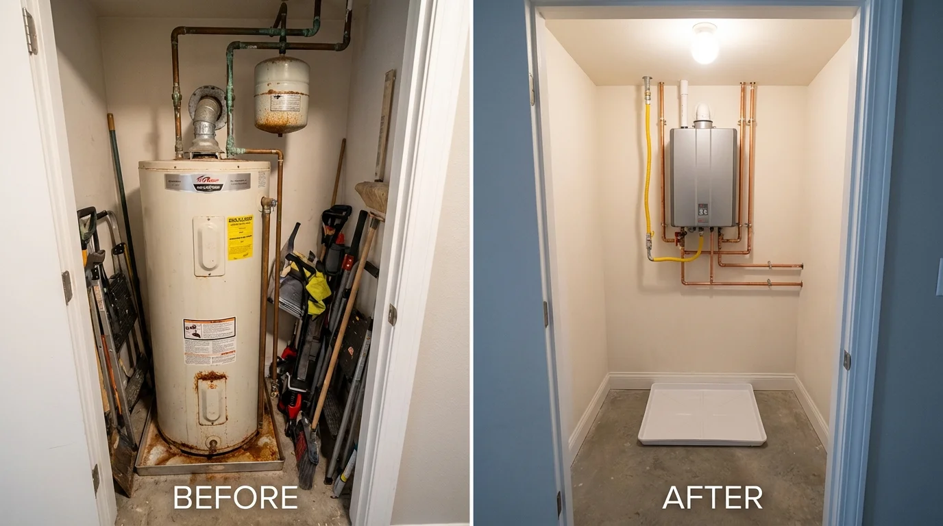 Tank water heater versus wall-mounted tankless unit comparison for Lowville, NY homeowners